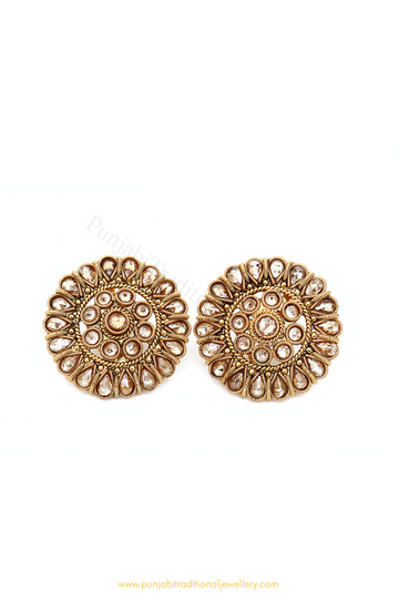 Antique Gold Finished Polki Studs By PTJ